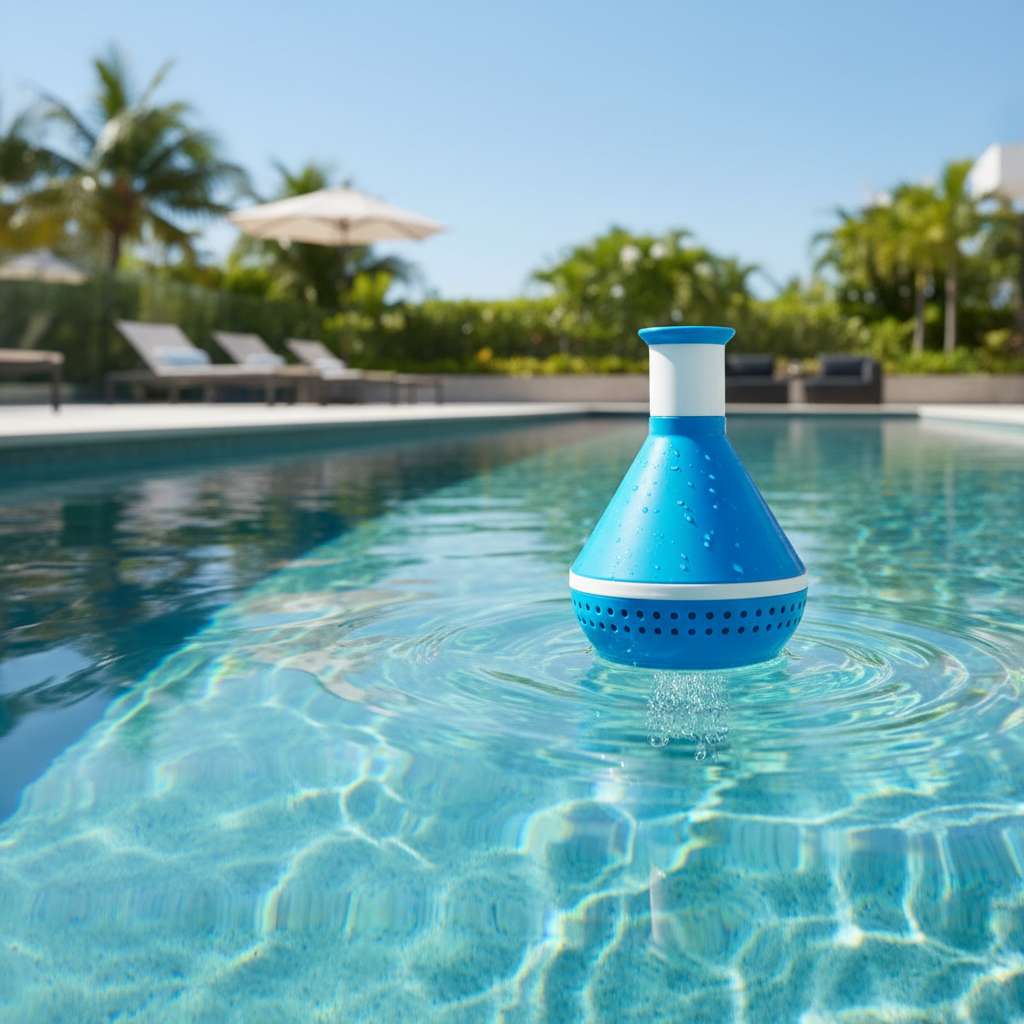 Dispensador de cloro flotante en piscina