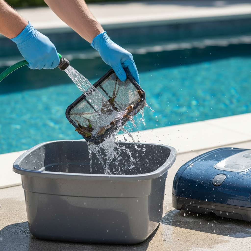 Robot limpiafondos automático limpiando piscina